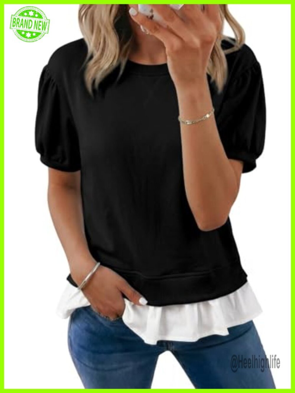 Women's Summer Puff Sleeve Crewneck Sweatshirt Casual Loose Fit
